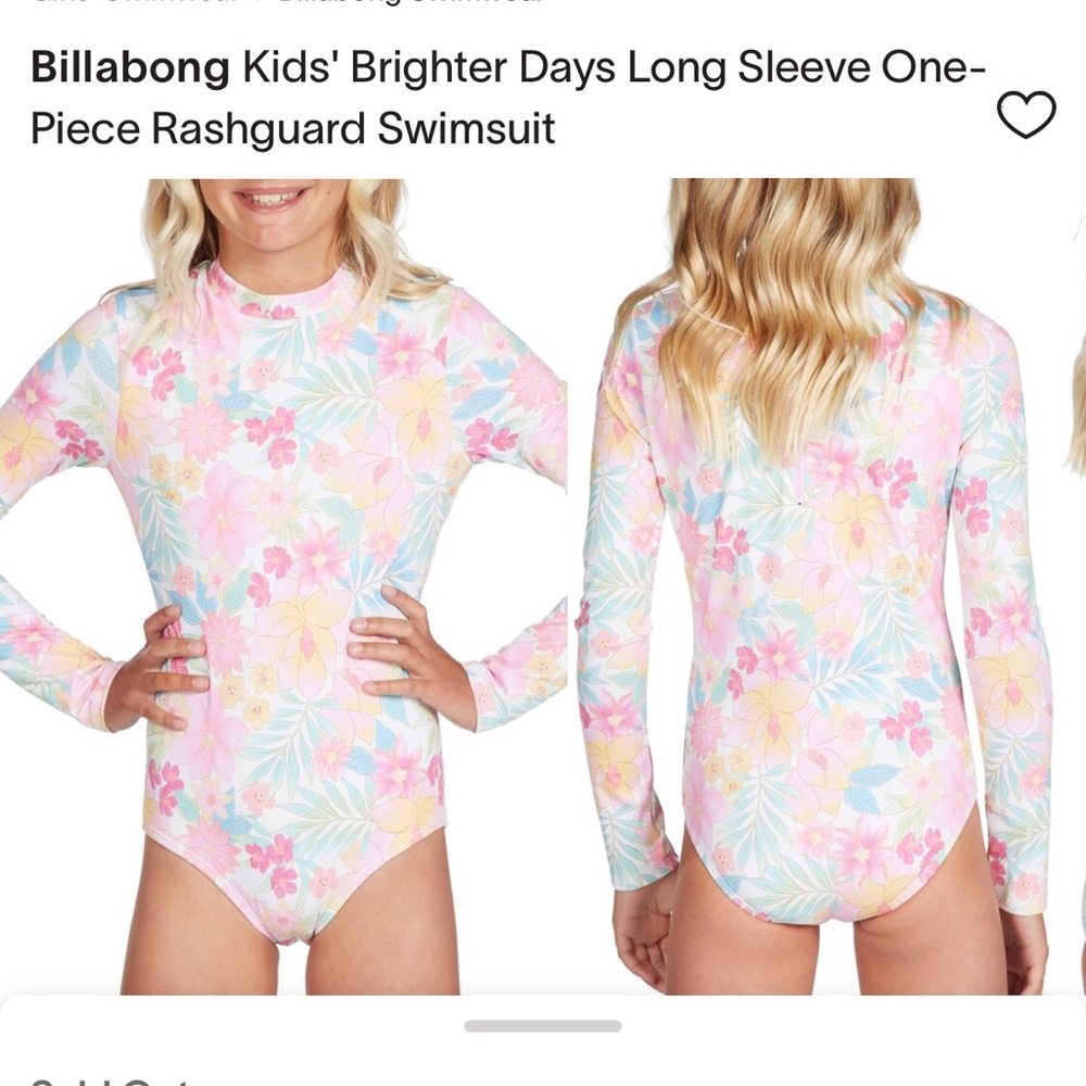 Girls Billabong Rashguard One Piece Swimsuit Size 10-12